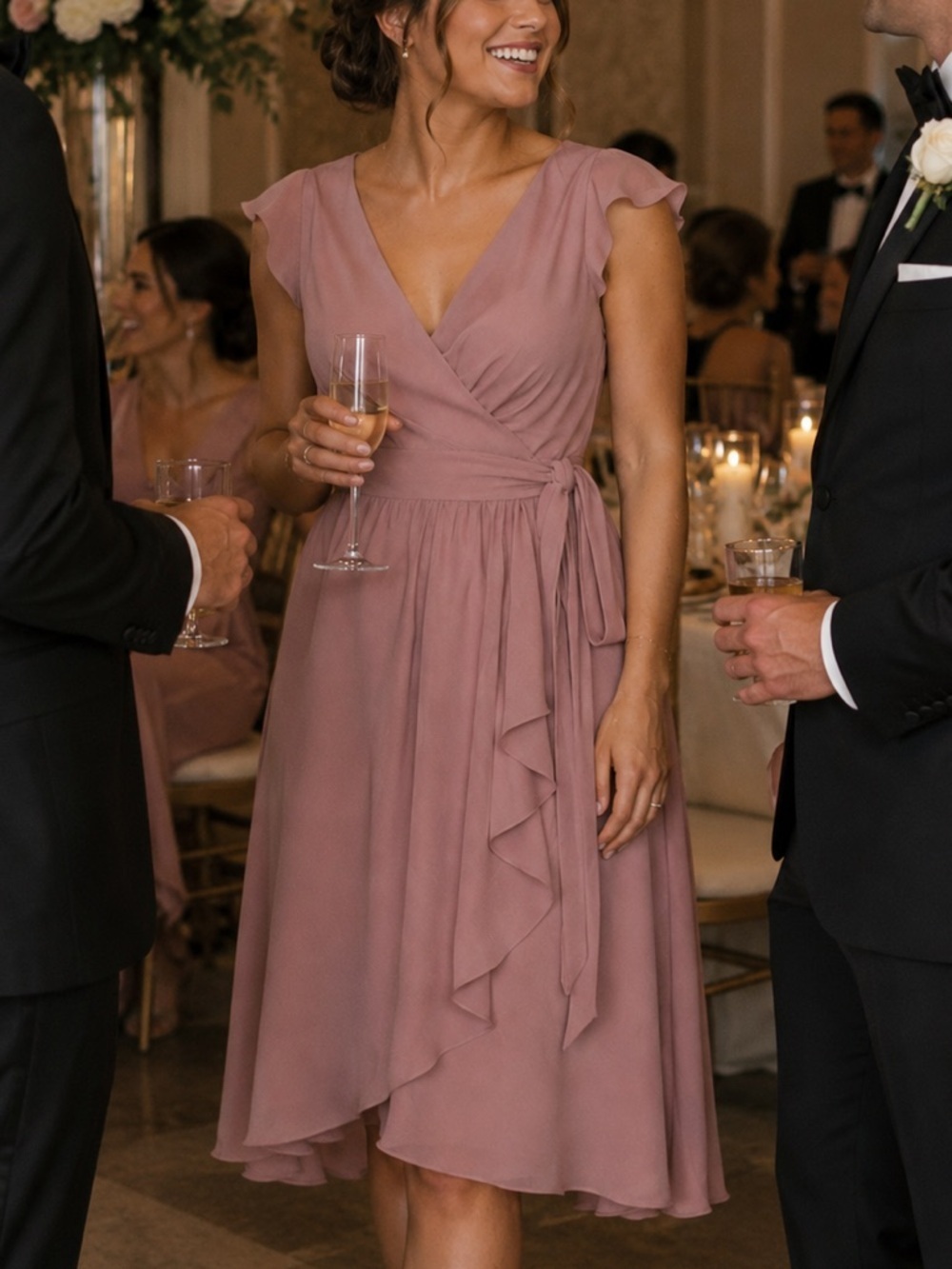 BHLDN Hitherto Sydney Wrap Dress Size 6 Mauve Pink Cap Sleeve Bridesmaids